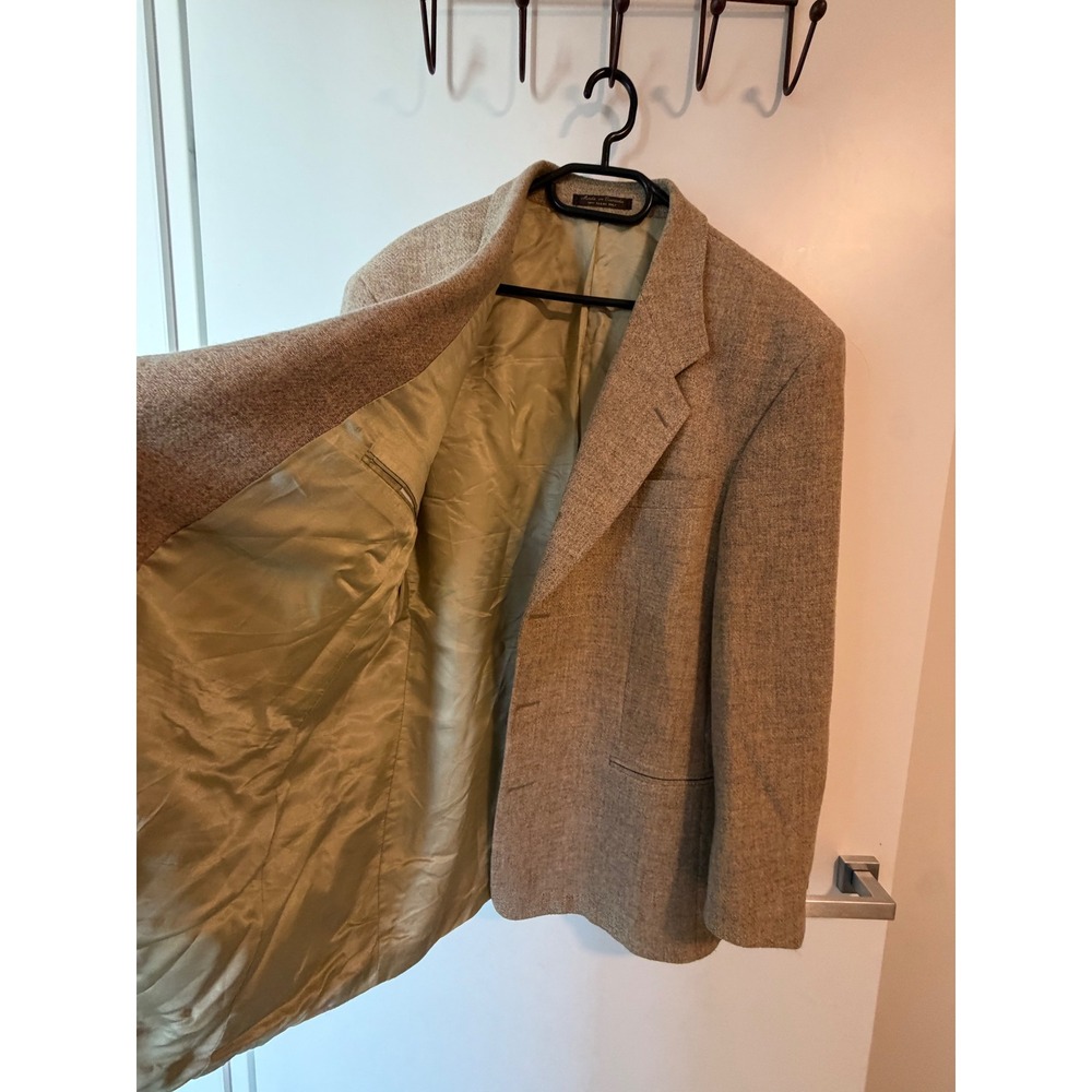 Vintage Pure Virgin Wool Tweed Blazer Tan Made in Canada 3 Button Sport Coat